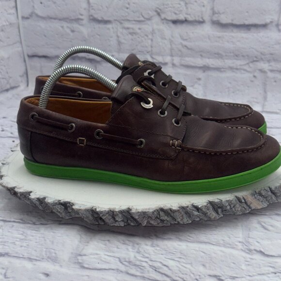MONCLER Guadeloupe Leather Boat Shoes Green Soles Size EU 41 US 8 Made in Italy - Picture 9 of 14